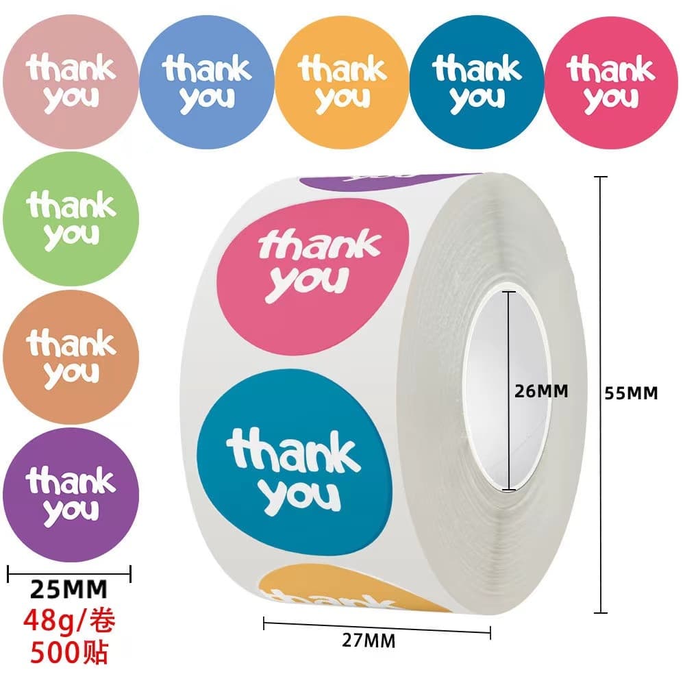 สติ๊กเกอร์ขอบคุณ ขนาด2.5ซม.500ดวง ติดกล่อง ติดแก้วน้ำ sticker thankyou C881 รูปที่ 1
