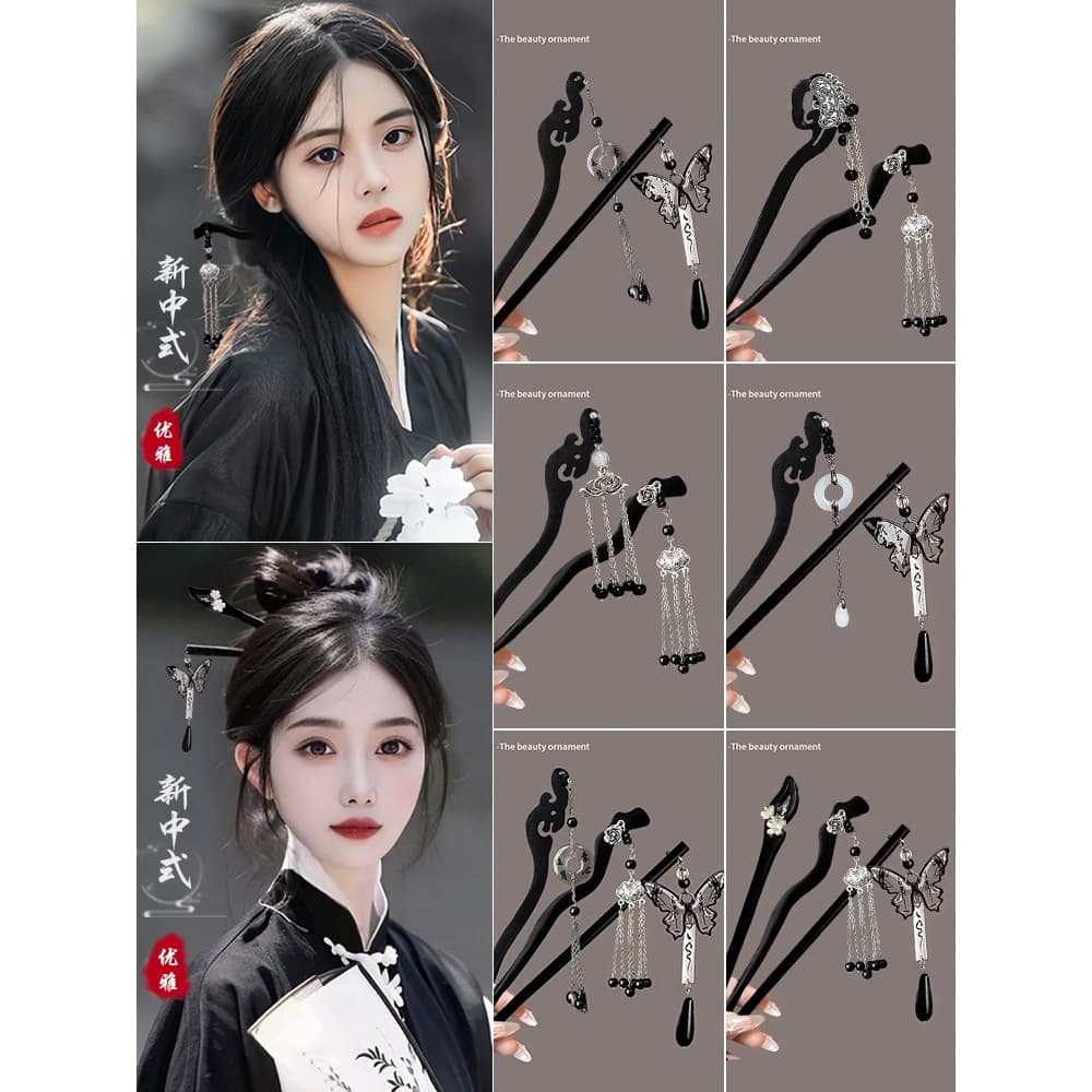 ในไทยกิ๊บติดผมไม้จันทน์สีดําโบราณพู่สไตล์จีนวินเทจสําหรับผู้หญิงแฟชั่นฮั่นฝูใหม่นำเข้า.COD-coolcolor.th รูปที่ 2