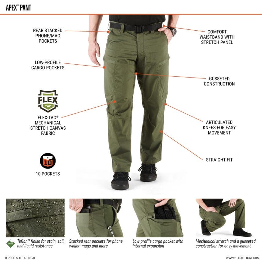 5.11 Tactical - APEX PANT กางเกงขายาว คาร์โก้ เดินป่า สวมสบาย ระบายความร้อนได้ดี Official Store รูปที่ 5