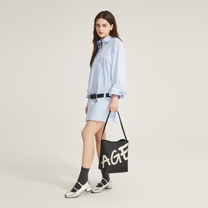 AGE FREE Gabine bag กระเป๋าทรงถังลายคลาสสิกแบบสะพายข้างกระเป๋าาถือbucket bag รูปที่ 3