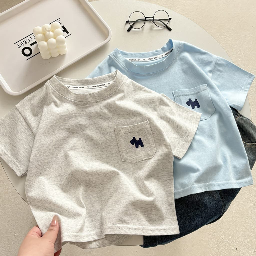 Babyonline B3 เสื้อยืดคอกลมแขนสั้นสีพื้นสำหรับเด็กผู้หญิงและเด็กผู้ชาย ผ้าฝ้าย นิ่ม รูปที่ 3