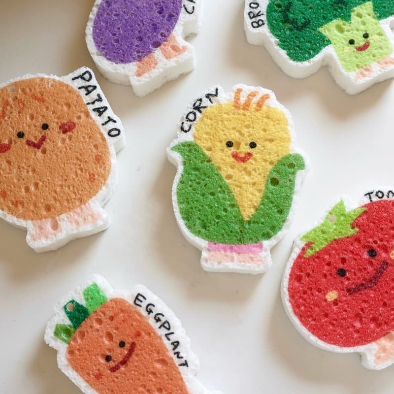 ฟองน้ำล้างจาน Vegetables ผักรวม ฟองน้ำเยื่อไม้ไผ่ บีบอัด dishwashing sponge 60060 รูปที่ 2