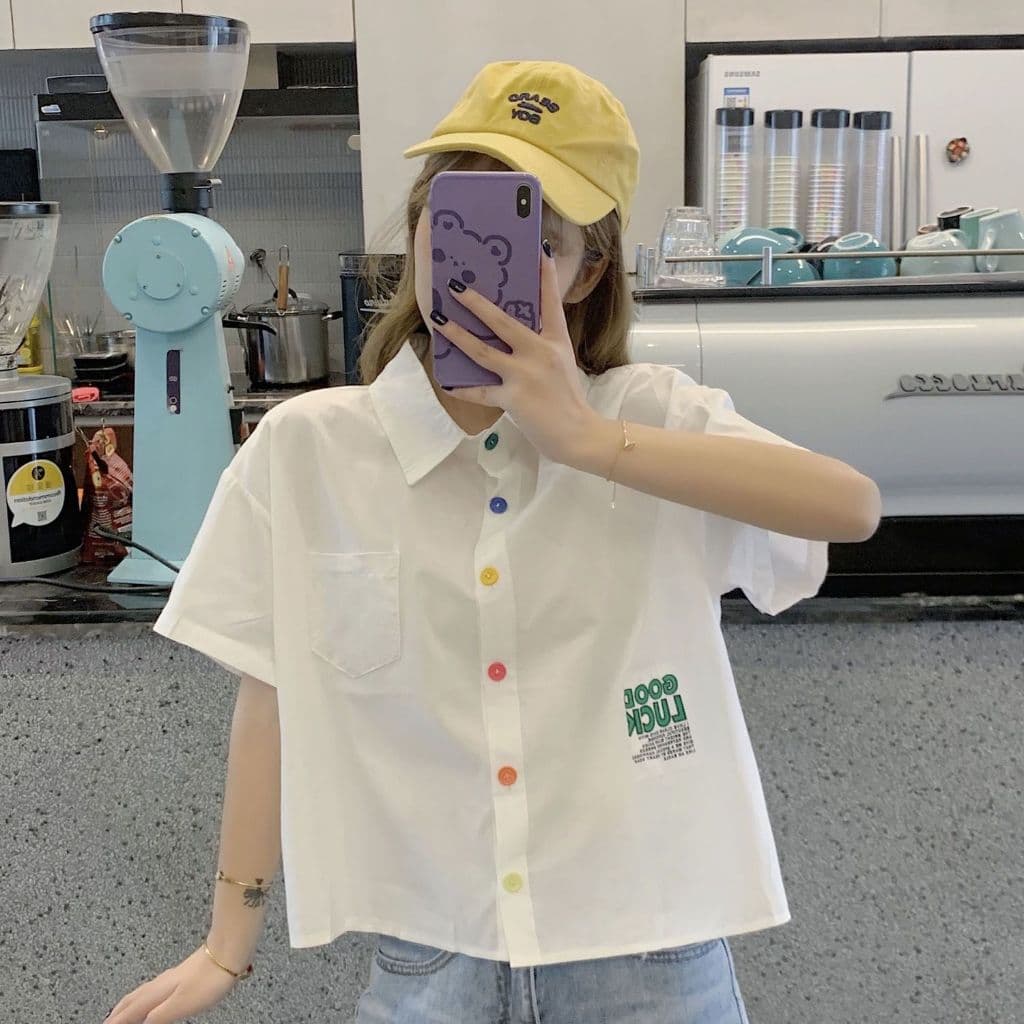 Wangda girlsเสื้อสไตล์หวาน เสื้อเชิ้ตเกาหลีทรงหลวม รูปที่ 9