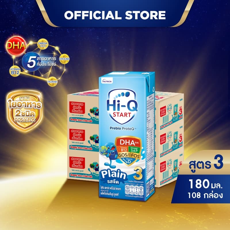 นมกล่อง ยกลังx3ลัง นมยูเอชที นมไฮคิวสูตร3 สตาร์ท พรีไบโอโพรเทก รสจืด 180 มล นม UHT HiQ Start PrebioProteq UHT รูปที่ 2