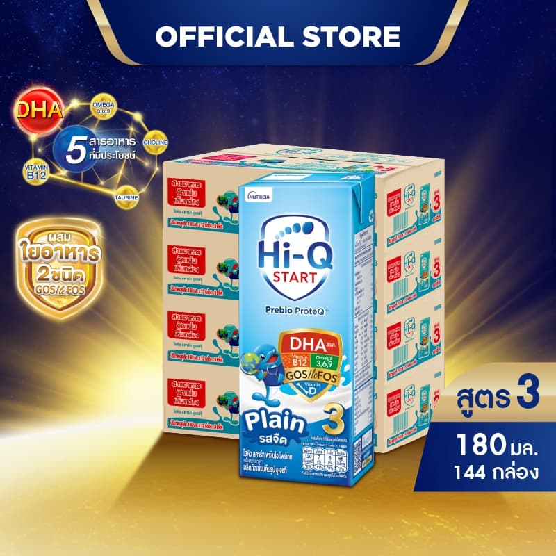 นมกล่อง ยกลังx4ลัง นมยูเอชที นมไฮคิวสูตร3 สตาร์ท พรีไบโอโพรเทก รสจืด 180 มล นม UHT HiQ Start PrebioProteq UHT รูปที่ 2