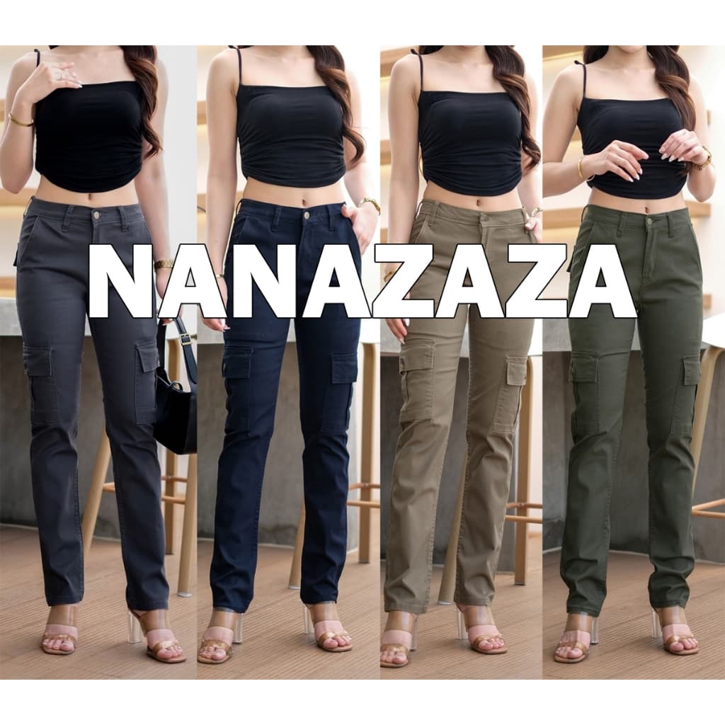 NANAZAZA - MG038 กระบอกเล็กยืด คาร์โก้สไตล์ กระเป๋ากล่อง 100% COTTON DENIM รูปที่ 1