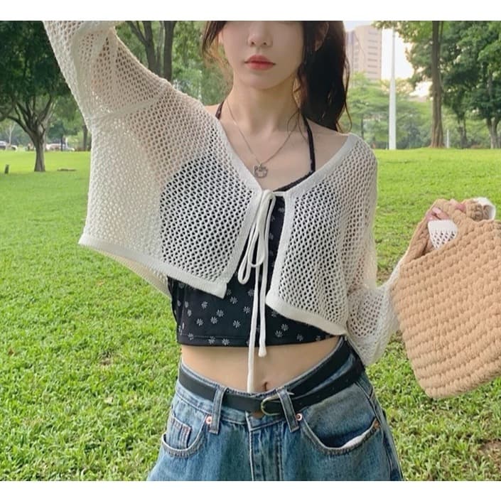 เสื้อแฟชั่นผู้หญิง น่ารักมากชุดใส่เที่ยว เสื้อไหมพรมแขนยาวผู้หญิง แต่งเชือกผูกหน้า สไตล์เกาหลี รูปที่ 2