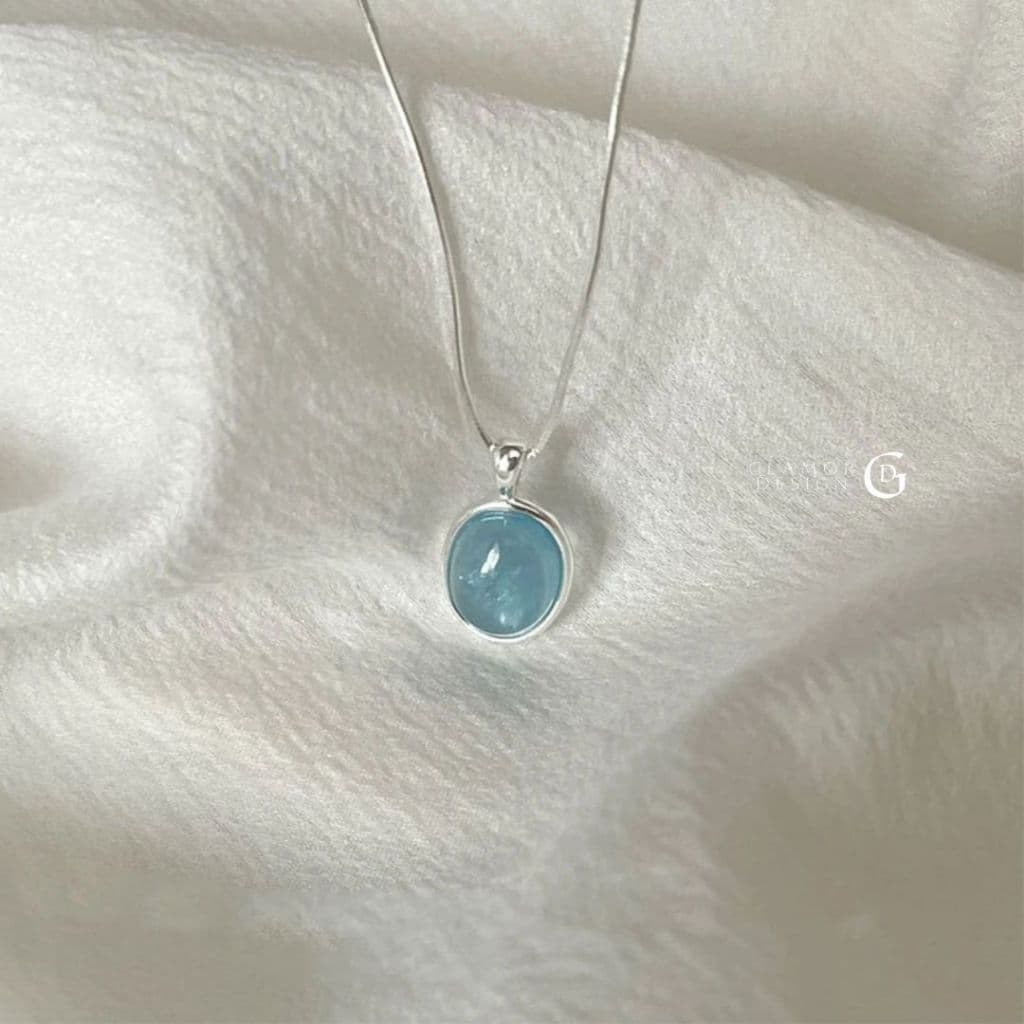 GLAMORสร้อยเงินแท้ Blue Tears สร้อยคอเงิน 925 พร้อมจี้ Aquamarine สไตล์เกาหลี รูปที่ 7
