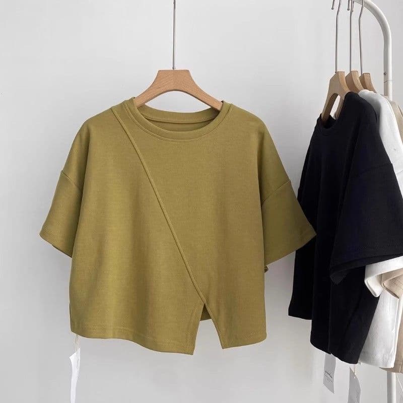 เสื้อครอปน่ารักสไตล์มินิมอลสไตล์เกาหลี สีพื้น oversize เสื้อผ้าสาวอวบไซส์ใหญ่ เสื้อยืดสวยๆผู้หญิงฤดูร้อนแฟชั่นมาใหม่ 3XL รูปที่ 4
