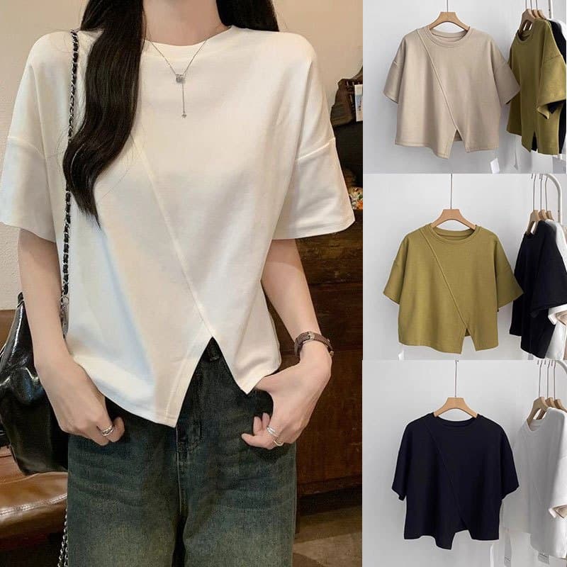 เสื้อครอปน่ารักสไตล์มินิมอลสไตล์เกาหลี สีพื้น oversize เสื้อผ้าสาวอวบไซส์ใหญ่ เสื้อยืดสวยๆผู้หญิงฤดูร้อนแฟชั่นมาใหม่ 3XL รูปที่ 1