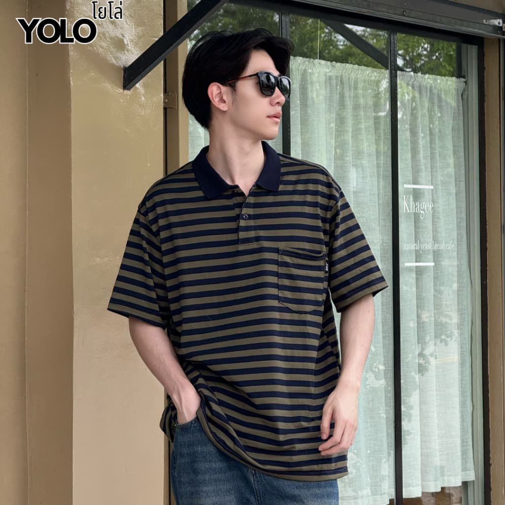 YOLO เสื้อยืดคอปก OVERSIZE เสื้อยืดคอปกโอเวอร์ไซส์ เสื้อคอตตอน คอปก แนวสตรีท Y2553 รูปที่ 6