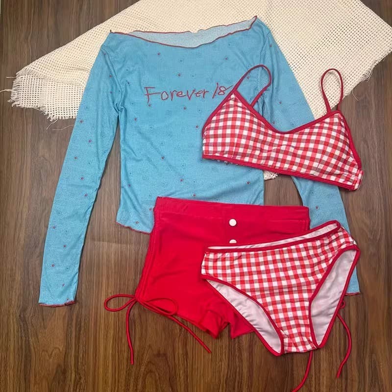 ชุดว่ายน้ำผู้หญิง beachwear 4 ชิ้น มีฟองน้ำ summer bikini y2k#0880 รูปที่ 6