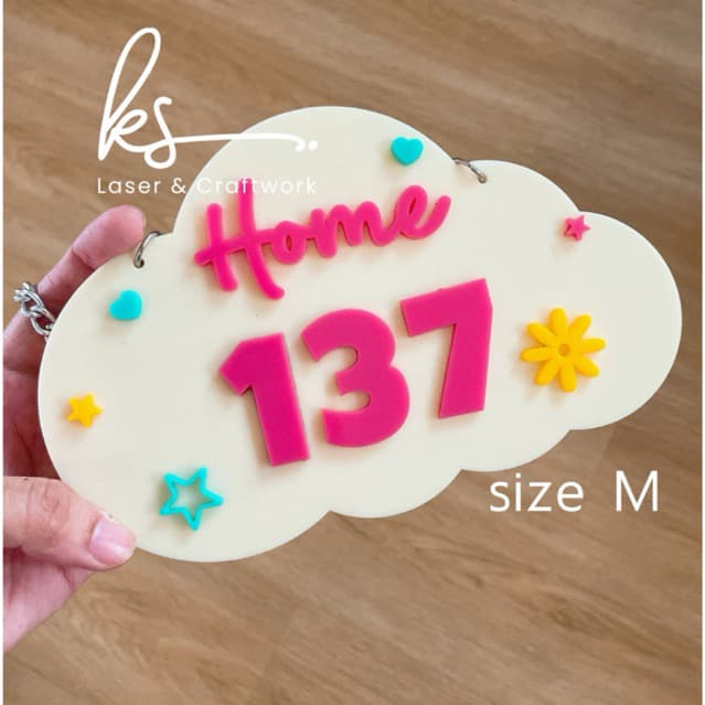 ป้ายเลขที่บ้าน ก้อนเมฆ ตัวนูน แบบที่ 4 แบบแขวน Number Home signboard board house เลขที่บ้านมงคล รูปที่ 6