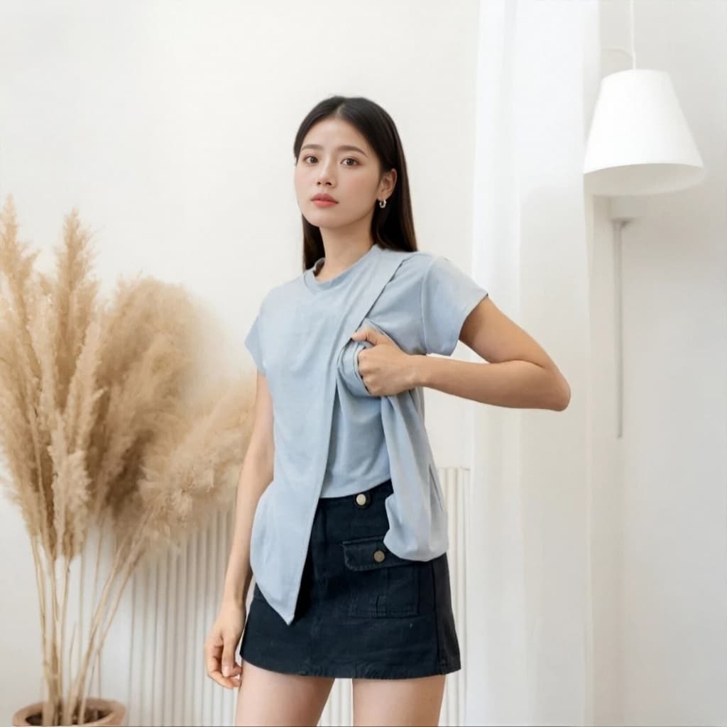 เสื้อให้นมแม่ เสื้อยืดผ้าฝ้ายแขนสั้น ใส่สบายหน้าร้อน รูปที่ 4