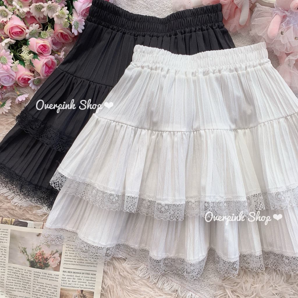 OVP กระโปรงสั้น เวียดนามเวียดใจ ไม่มีซับใน รุ่นโบว์และลูกไม้ สีขาวล้วน กระโปรงบาน รูปที่ 3