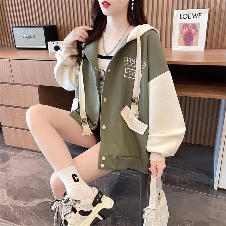 เสื้อแจ็คเก็ตเบสบอล เสื้อฮู้ดผู้หญิง ผ้าสำลี ผ้าหนานิ่ม รุ่น6020# รูปที่ 7