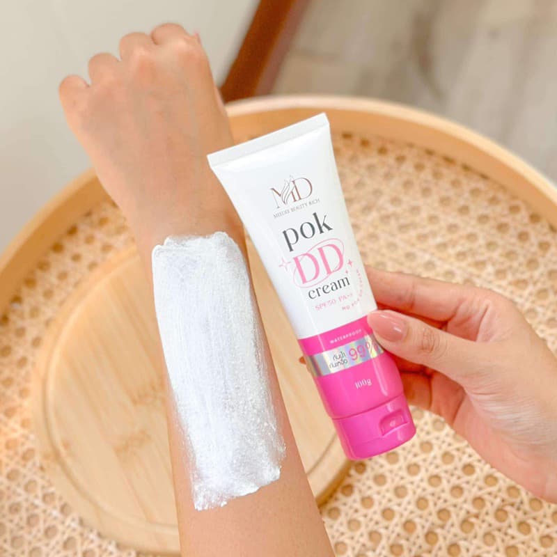 POK DD CREAM พอกดีดี กันน้ำกันเหงื่อ99% กันแดดSPF50 แตกตัวเป็นน้ำเกลี่ยง่าย ไม่ติดขน ไม่วอกไม่เทา พอกผิวกายขนาด 100 กรัม รูปที่ 7