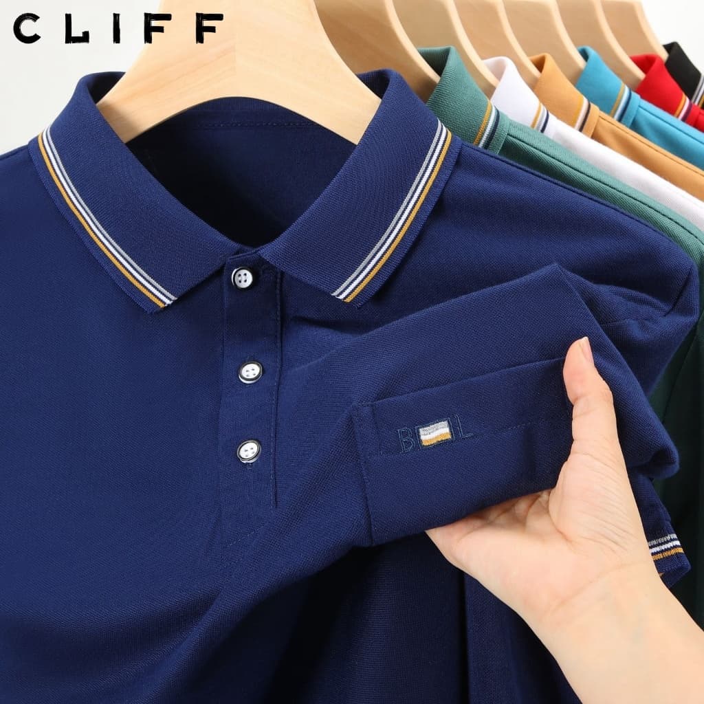 CLIFF -CODเสื้อโปโลผู้ชาย เสื้อเชิ้ตคอปก เสื้อลำลอง แมทช์ลุคง่าย สีล้วน มีกระเป๋า เลือกได้หลายสี รูปที่ 1