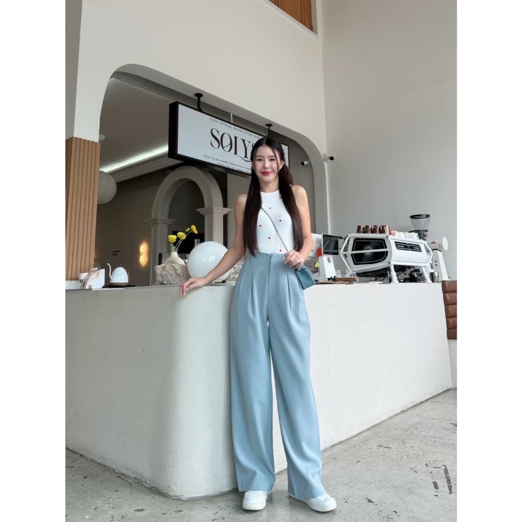 T34 Momo Pants ขอบในตัว ยาว42นิ้ว กางเกงทรงกระบอกกลาง กางเกงขายาว ผู้หญิง เอวสูง พรางหุ่น พรางสะโพก ใส่ทำงาน ผ้าพริ้ว รูปที่ 3