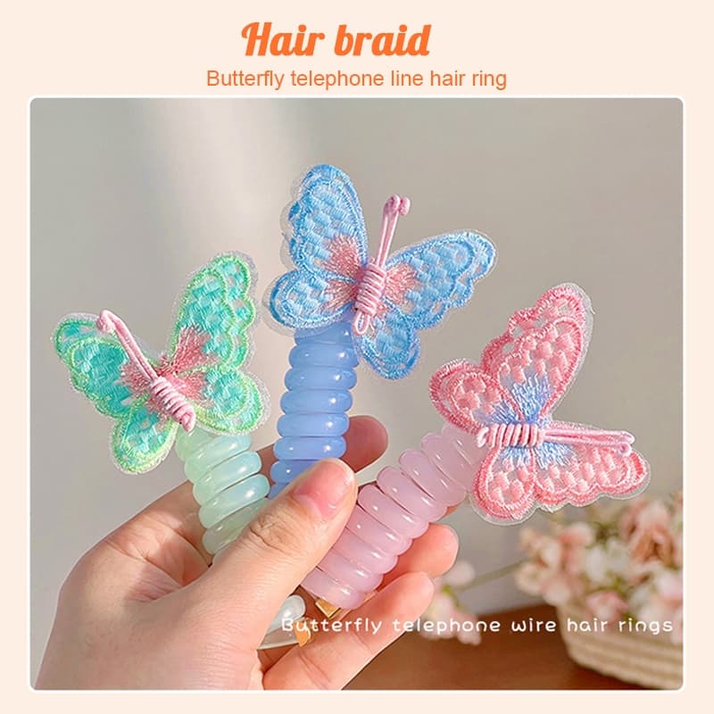 ยางมัดผมเด็ก ยางรัดผม ปักลายผีเสื้อน่ารัก สีแคนดี้ สไตล์เกาหลี สําหรับเด็ก รูปที่ 2
