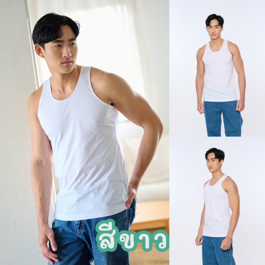 เสื้อกล้าม สีขาว/ดำ ตราห่านคู่ ผ้านุ่ม ใส่สบาย ระบายอากาศดี รูปที่ 4