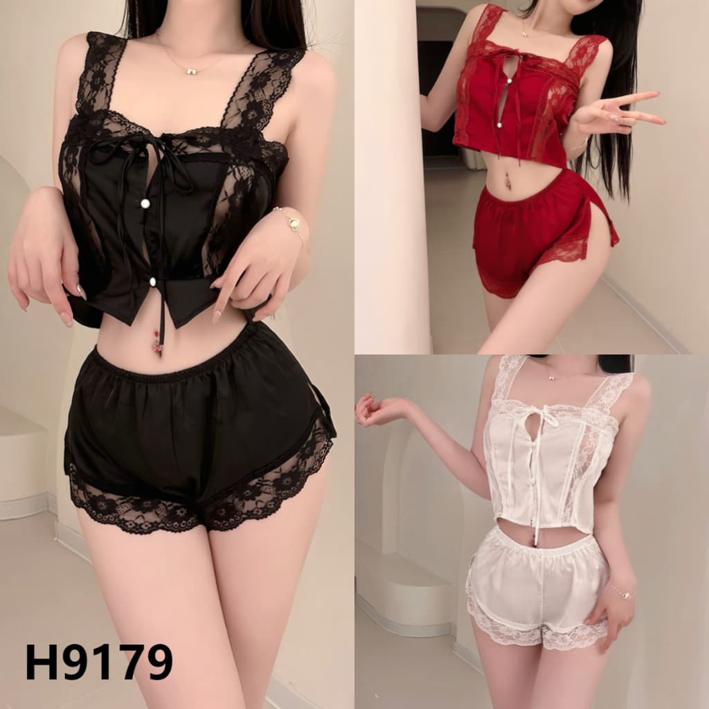 Sexy Girlซีรีส์ชุดนอนเซ็กซี่ลูกไม้ ชุดนอนสตรีเซท 2 ชิ้นหลากหลายสไตล์ ลูกไม้ วัสดุเรียบ. รูปที่ 6