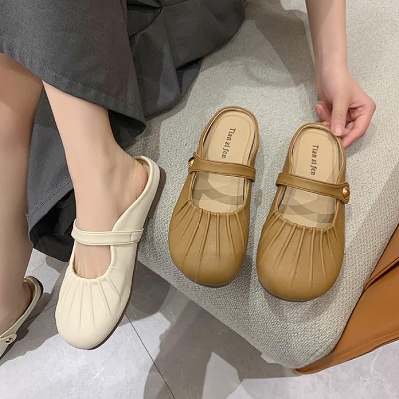 รองเท้าแตะเปิดส้น สไตล์เเมรี่เจน พื้นนิ่มมาก ใส่ สบาย สีสันเรียบ พร้อมจัดส่งที่ไทย รูปที่ 4