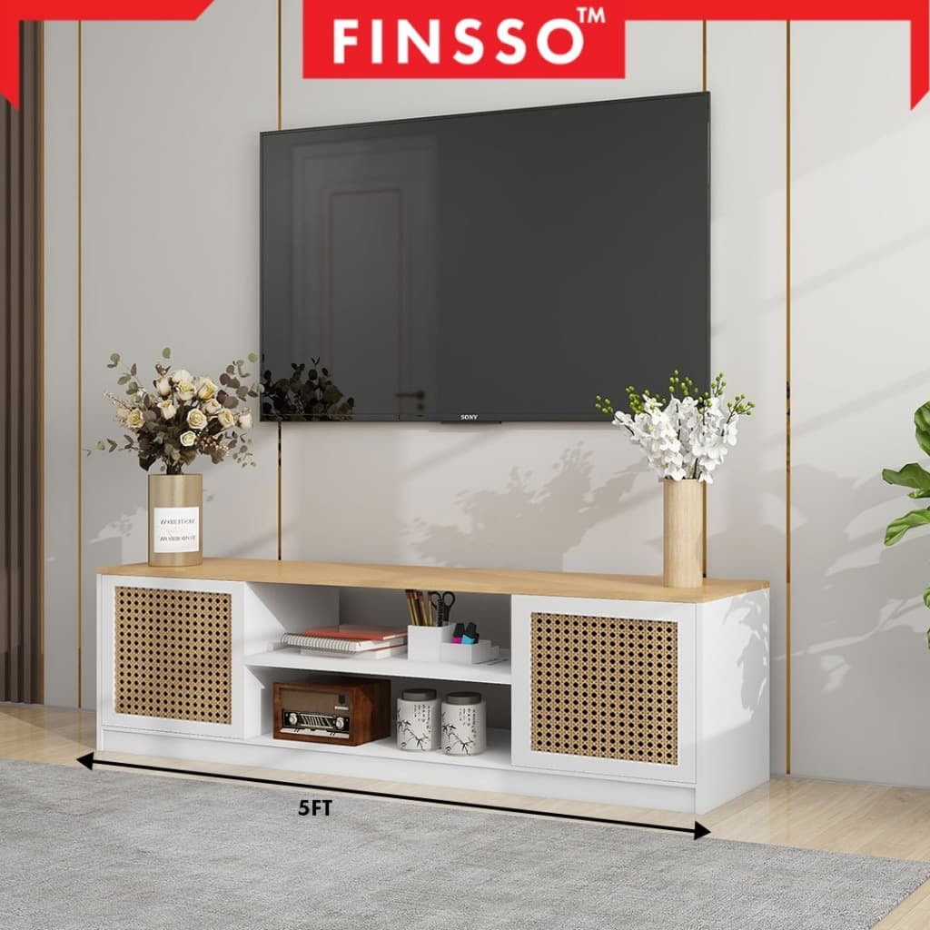 สินค้ามาใหม่ FINSSO: ชั้นวางทีวี ตู้ทีวี สไตล์ Minimal เรียบหรู เหมาะสำหรับห้องนั่งเล่น Rattan TV Cabinet รูปที่ 5