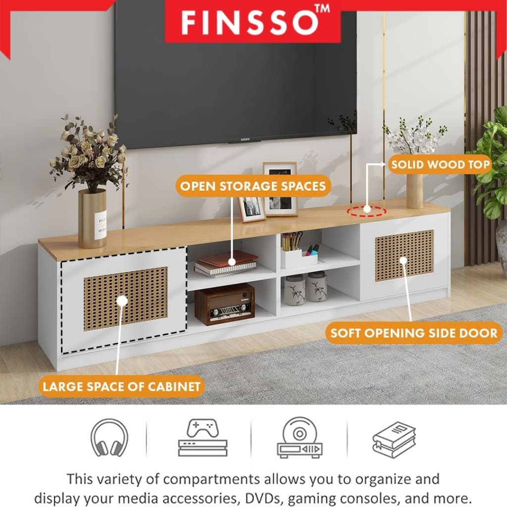 สินค้ามาใหม่ FINSSO: ชั้นวางทีวี ตู้ทีวี สไตล์ Minimal เรียบหรู เหมาะสำหรับห้องนั่งเล่น Rattan TV Cabinet รูปที่ 7