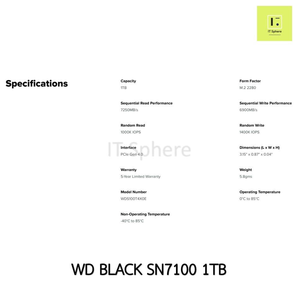 SSD M.2 WD BLACK SN7100 1TB NVMe GEN 4 เอสเอสดี SN 7100 SNWDS200T4X0E WDS100T4X0E WDS500G4X0E ไอที สเฟียร์ รูปที่ 7