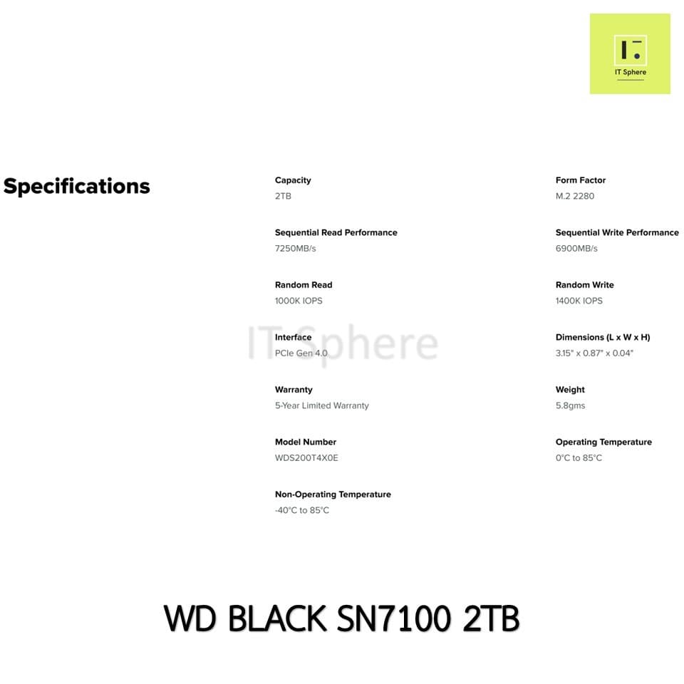 SSD M.2 WD BLACK SN7100 1TB NVMe GEN 4 เอสเอสดี SN 7100 SNWDS200T4X0E WDS100T4X0E WDS500G4X0E ไอที สเฟียร์ รูปที่ 8