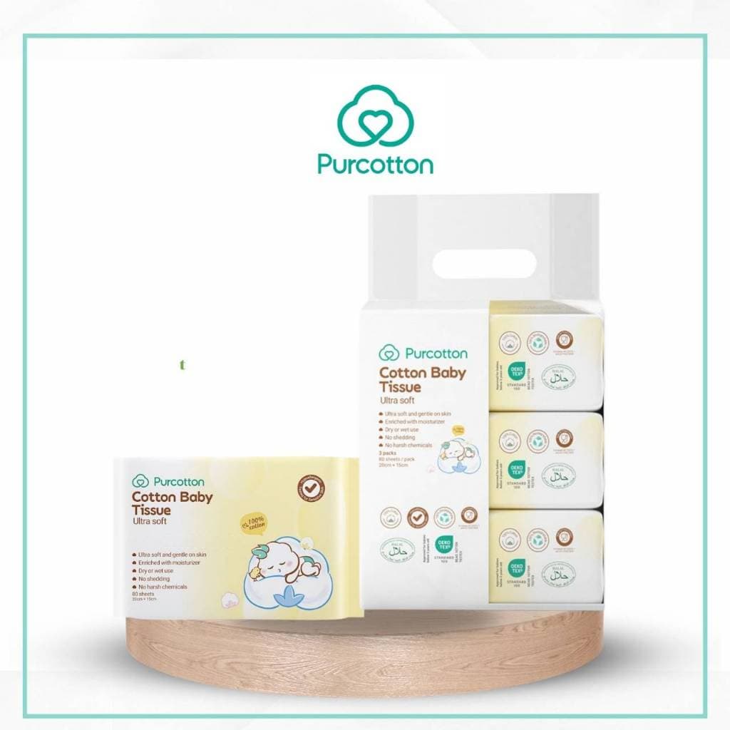 Purcotton Baby Tissue ทิชชูผ้าฝ้ายเด็ก 50กรัม บรรจุ 80แผ่น รูปที่ 1