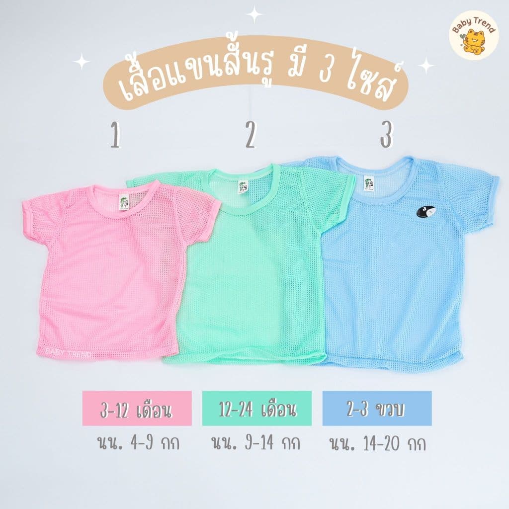 เสื้อรูเด็ก 3 เดือน - 3 ขวบ คอกลมแขนสั้น สีสันสดใส ผ้านิ่ม โปร่งสบาย ไม่อับชื้น | Baby trend รูปที่ 2