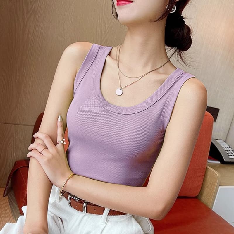 เสื้อกั๊กสีทึบสำหรับผู้หญิง เสื้อทรงคอร์เซ็ท มีบราในตัว ใส่สบาย สาวอวบใส่ได้ รูปที่ 6