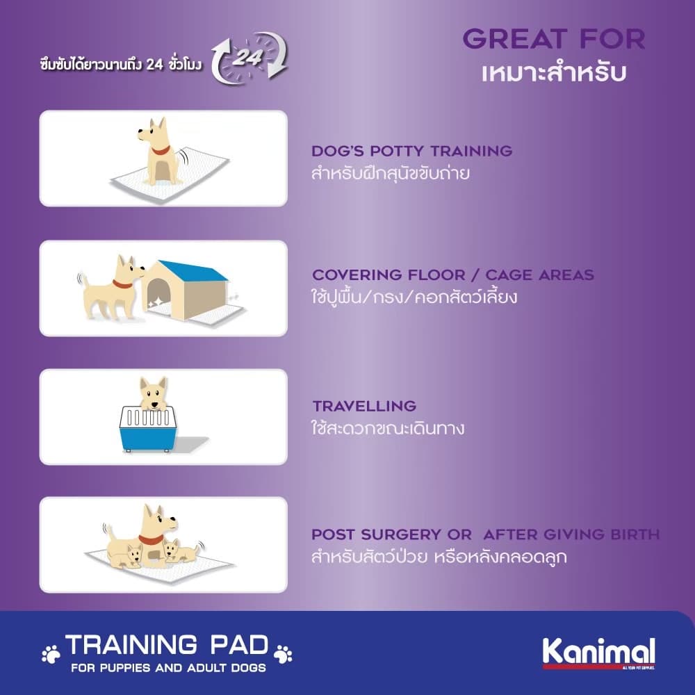 Kanimal Training Pad คานิมอล รุ่น Super Gel แผ่นรองฉี่สุนัข แผ่นรองซับ สำหรับสุนัข มีหลายขนาดให้เลือก แผ่นรองฝึกขับถ่าย รูปที่ 3