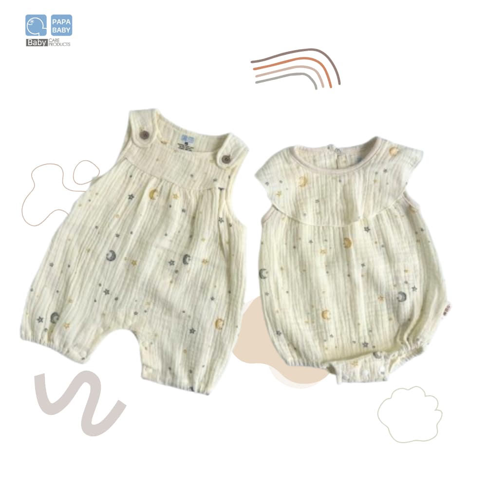 PAPA BABY ชุดบอดี้สูทเด็กแรกเกิดผ้ามัสลินทอย่น cotton ทอ 2 ชั้น แรกเกิด-6เดือน ชุดเด็ก เสื้อผ้าเด็ก รูปที่ 5