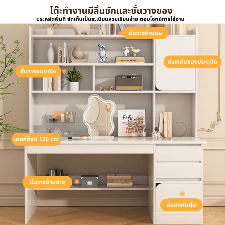 โต๊ะทำงานมีชั้นวางของ โต๊ะคอมพิวเตอร์ เขียนหนังสือ Computer Desk สวยมินิมอล ไม้คุณภาพดี แข็งแรง รูปที่ 3