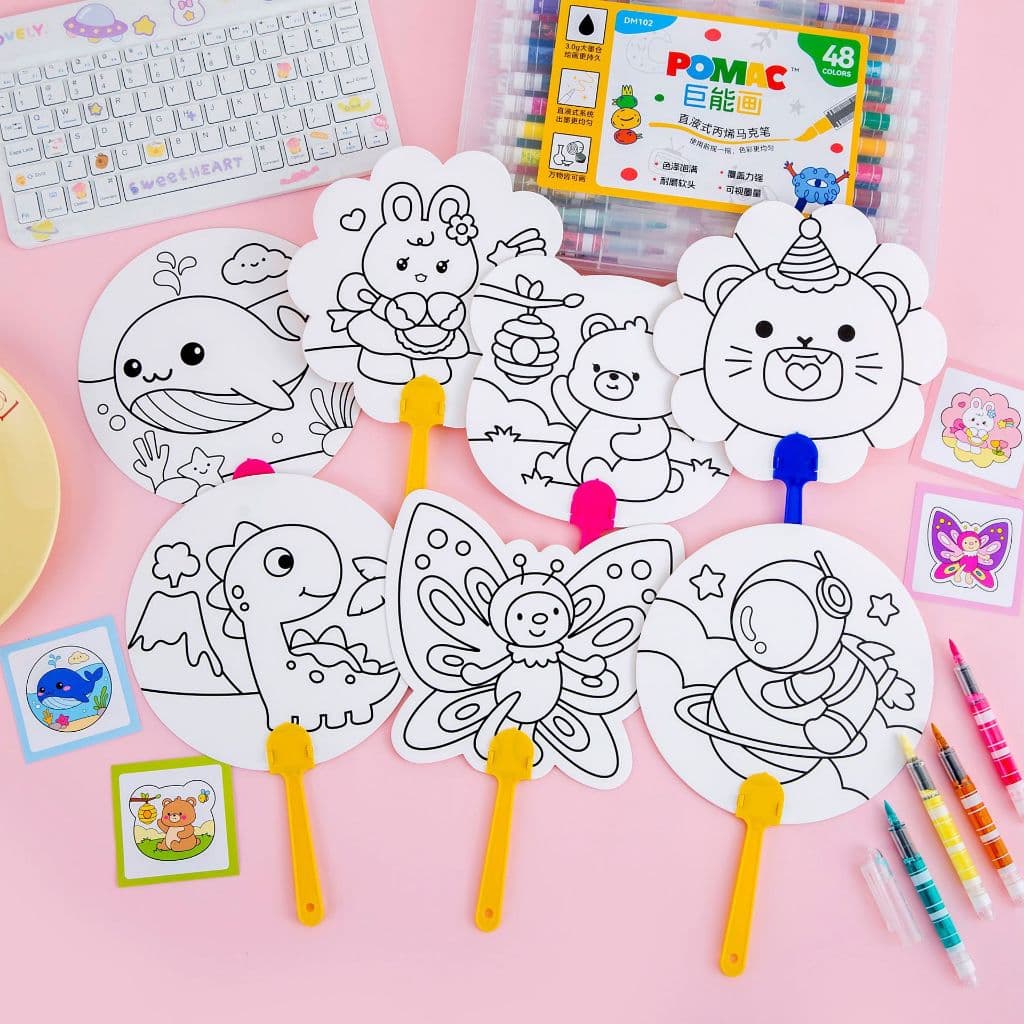 พัดระบายสี DIY ระบายสีเด็ก ลายการ์ตูน เลือกลายได้ ของเล่นงานประดิษฐ์ ศิลปะ พัดพกพา รูปที่ 3