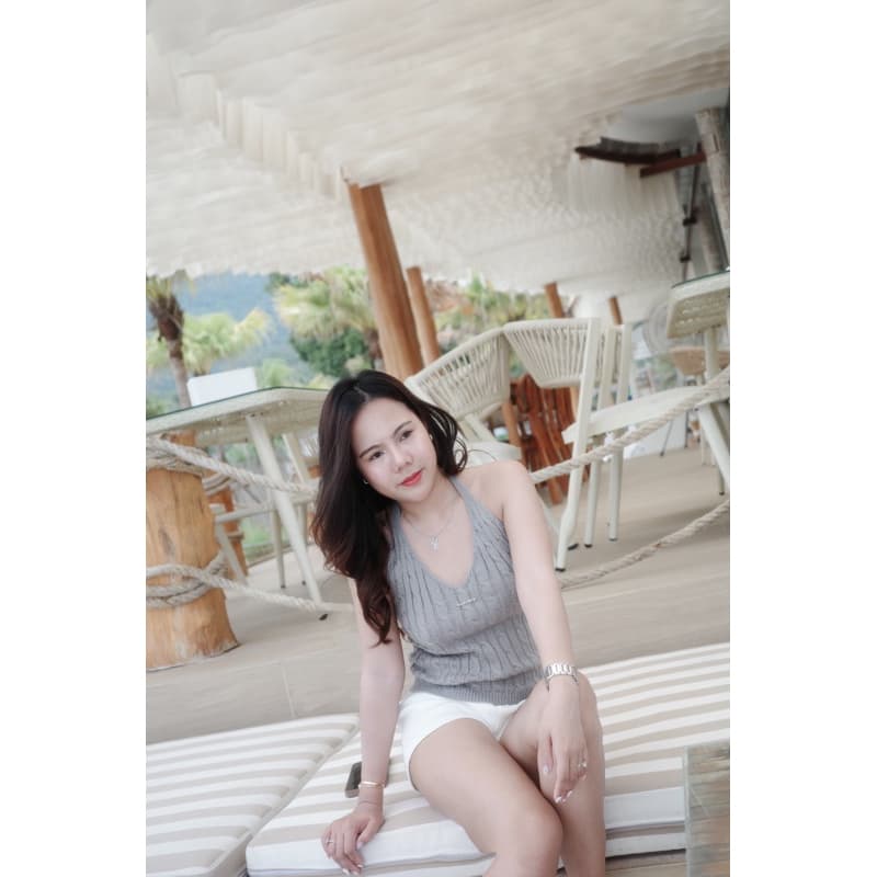 Mabel sun knit เสื้อคล้องคอไหมพรหมติดโลโก้เงิน รูปที่ 5