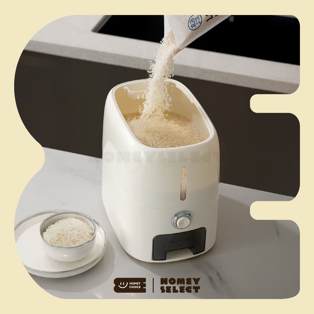 HomeyChoice กล่องเก็บข้าวสาร ถังข้าวสาร กดปุ่มข้าวจะไหลออกมาเอง Food Grade เก็บกลิ่นได้ดี 5kg-10kg รูปที่ 8