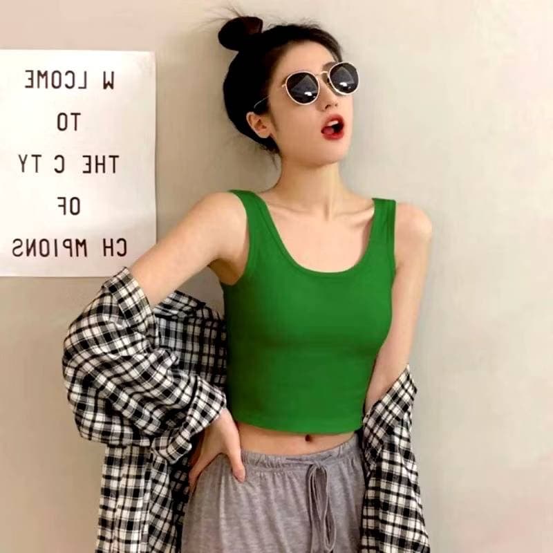 เสื้อกล้ามคอยู เอวลอย เสื้อสปอร์ตบรา ครอปครึ่งตัว สีพื้น ใส่สบายน่ารักมากจ้า รูปที่ 6