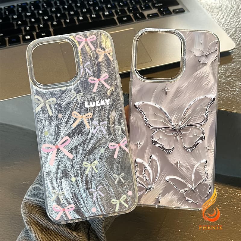 เคสไอโฟน 11 13 เคส Feather Laser Bow Case For iPhone 11 12 13 14 15 Pro X XR XS MAX 7 8 Plus 17 เคสโทรศัพท์ เคสไอโฟนสวยๆ รูปที่ 1