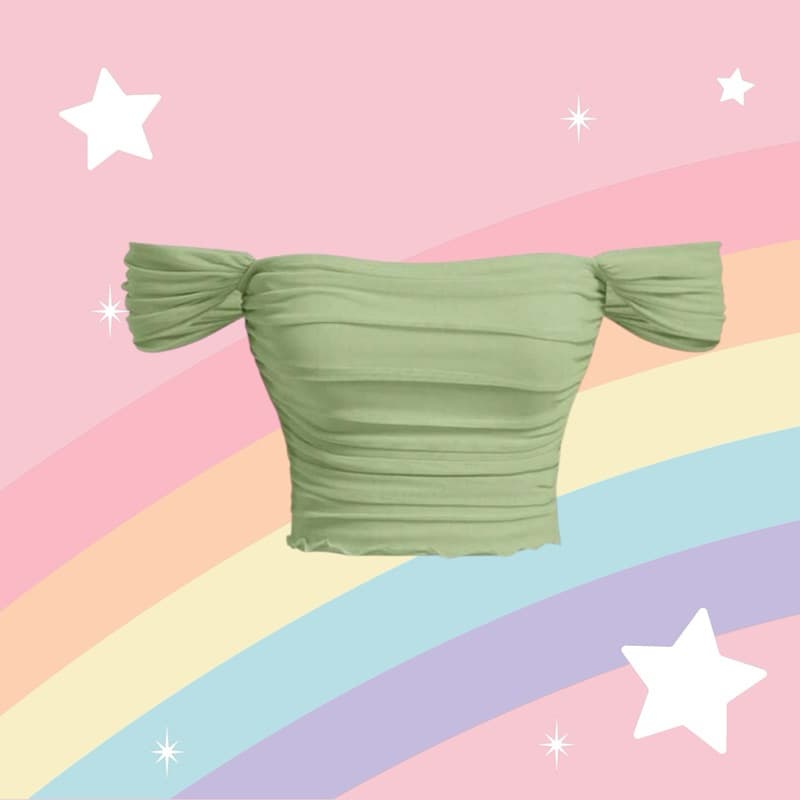 เสื้อเปิดไหล่ ผ้าระบาย สีพาสเทล รูปที่ 3