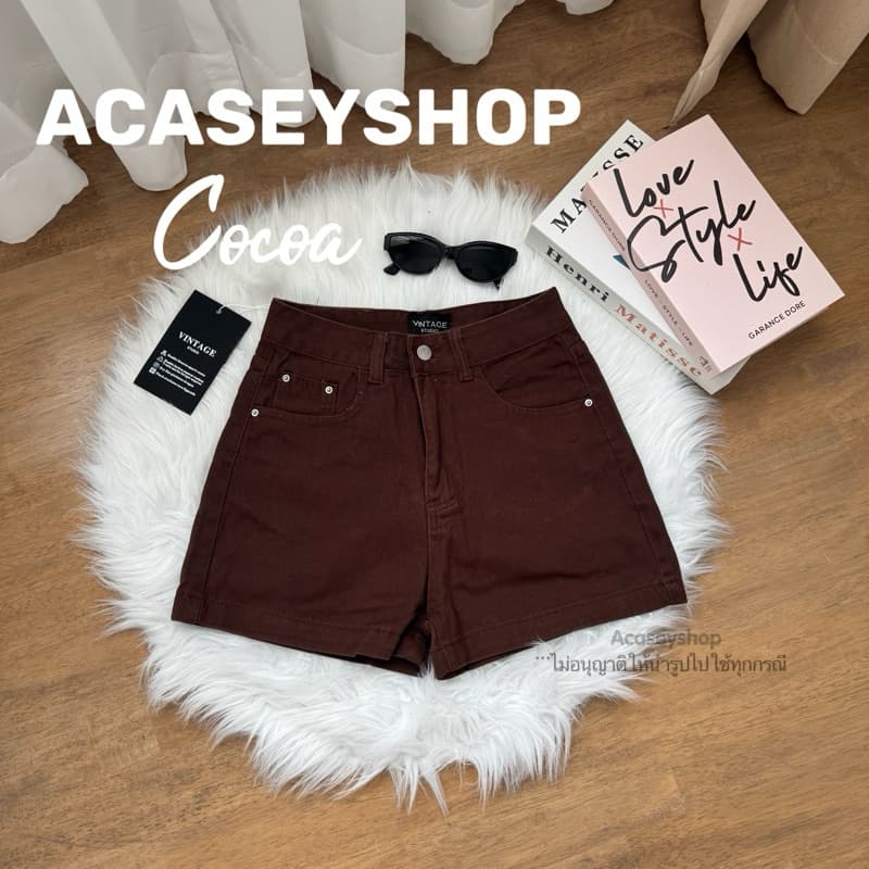 Acasey กางเกงยีนส์ผู้หญิง ขาสั้น ผ้ายีนส์ไม่ยืด ป้าย vintage ใส่สบาย ไซส์ S - XL รุ่น vintage Short รูปที่ 3