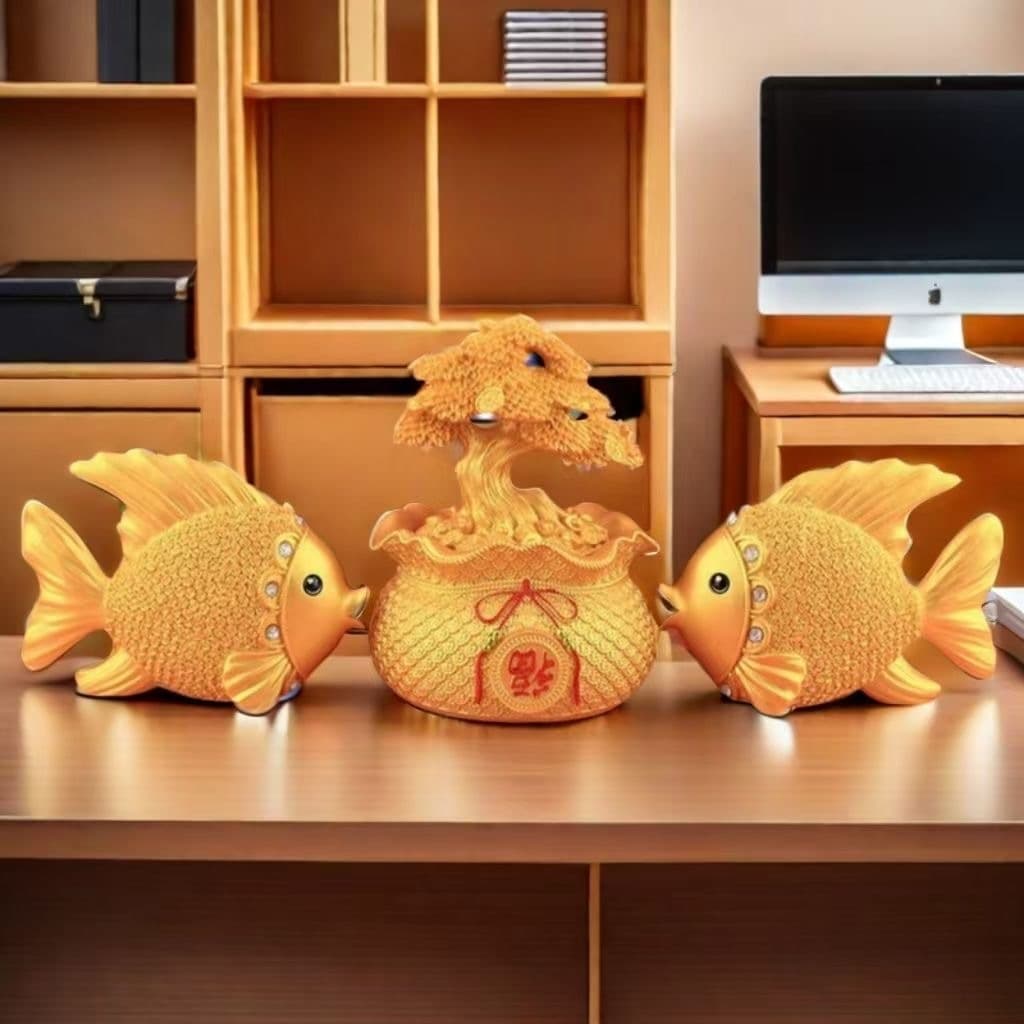 ของตกแต่งบ้าน ปลาทองตกแต่งคู่ งานฝีมือเรซิน ตกแต่งตู้ไวน์ ของขวัญสร้างสรรค์ รูปที่ 4