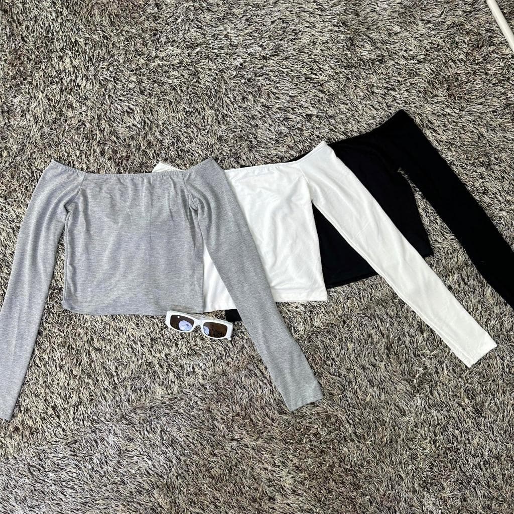 BABE LONGSLEEVE เสื้อครอป ปาดไหล่ แขนยาว รูปที่ 3
