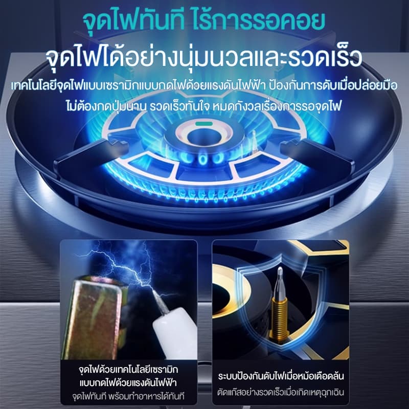 CAMEL เตาแก๊ส2หัว พลังไฟ 5.2KW ประหยัดแก๊สและพลังงาน ระบบป้องกันดับไฟ ระบบล็อกความปลอดภัย รูปที่ 7