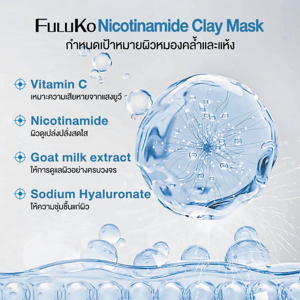 FULUKO Nicotinamide มาสก์โคลน 7.5g*8/BOX สกินแคร์ ความชุ่มชื้น ใบหน้าที่สะอาด ผิวขาว หน้าเนียนนุ่มขึ้นทันทีห รูปที่ 4