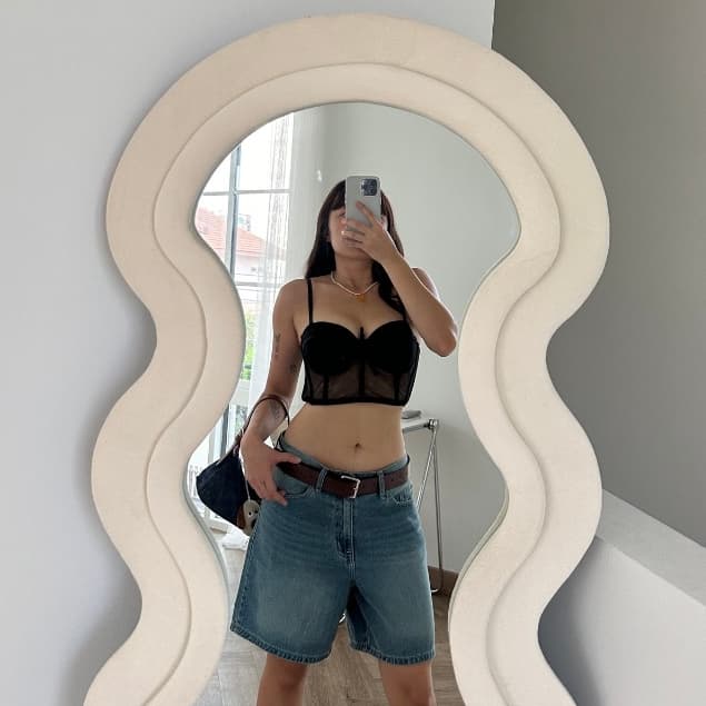 upeachme AIBO JEAN SHORTS กางเกงยีนส์ขาสั้นทรงสามส่วน ใส่ได้ทั้งเอวสูง/เอวกลาง/เอวต่ำ ยีนส์สั้นสีสนิม รูปที่ 7