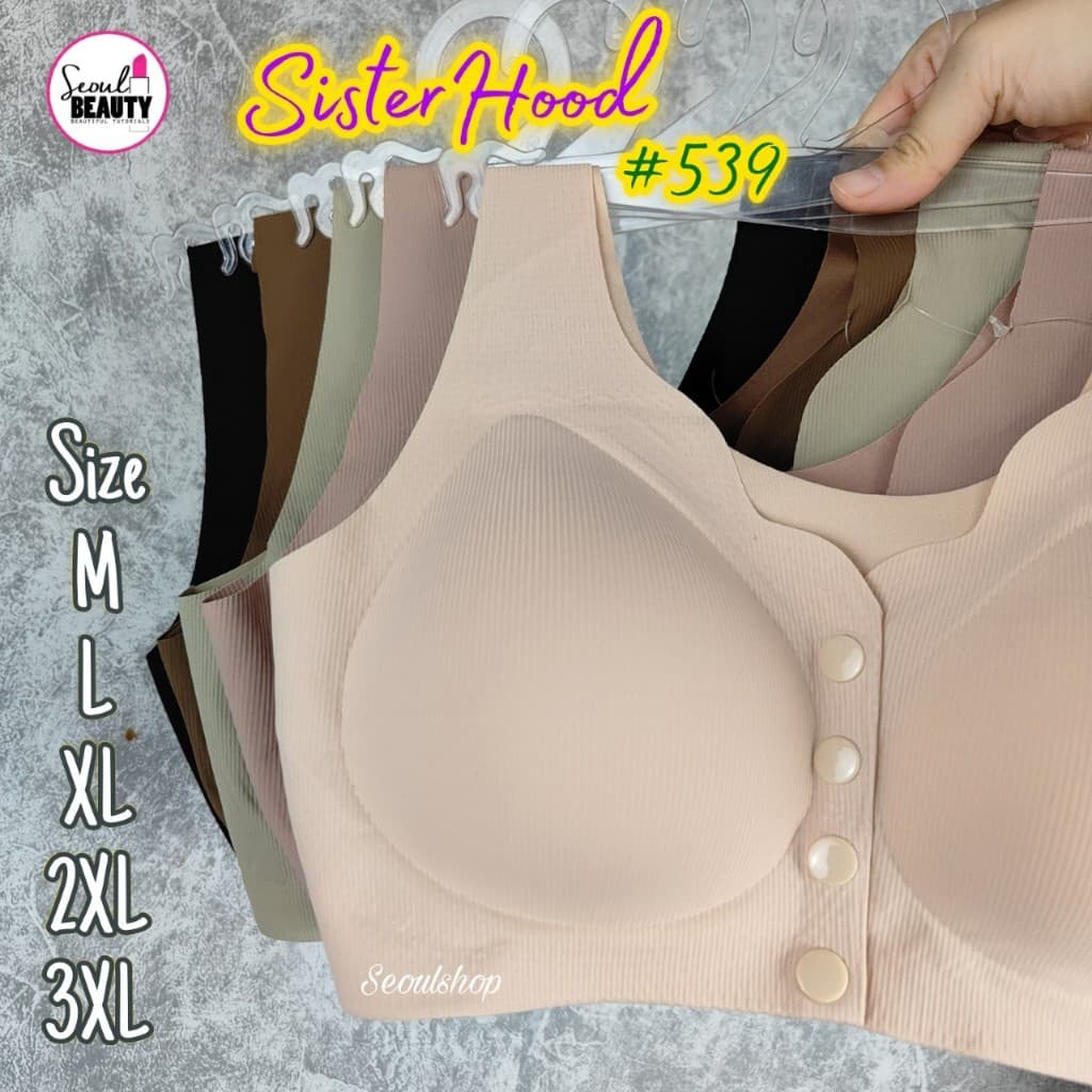 สปอร์ตบรา ผ้าไร้ขอบ กระดุมหน้า ฟองน้ำบาง เสริมดันล่าง หลังเรียบ อกกระชับ / 539 Sister hood รูปที่ 4